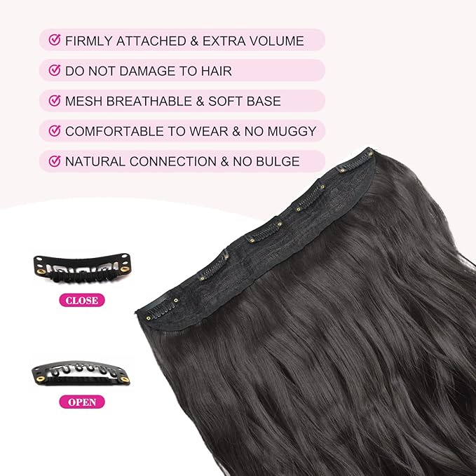 REECHO 24" 1-Pack 3/4 Full Head Curly Wave Clips in on Synthetic Hair Extensions HE008 Hairpieces for Women 5 Clips per Piece-Black Brown