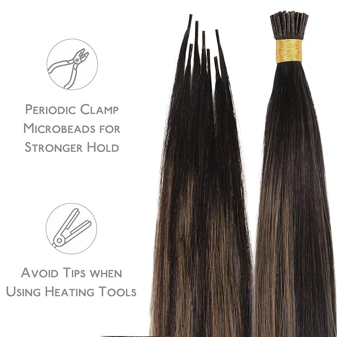 WENNALIFE I Tip Hair Extensions Real Human Hair, 100g 100s 18 Inch Balayage Dark Brown Mixed Chestnut Brown Remy Itip Human Hair Extensions Invisible Itips Straight I Tips Cold Fusion Extensions