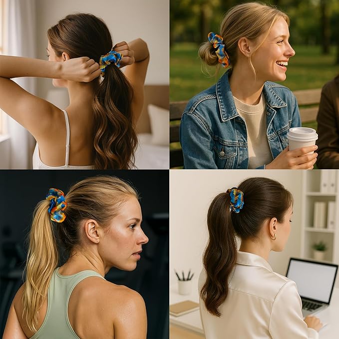 Pure Silk Scrunchies, 100% Mulberry Silk Hair Elastic for Women, Anti-Crease, Gentle on Hair, 1 PC, Sunset Beach