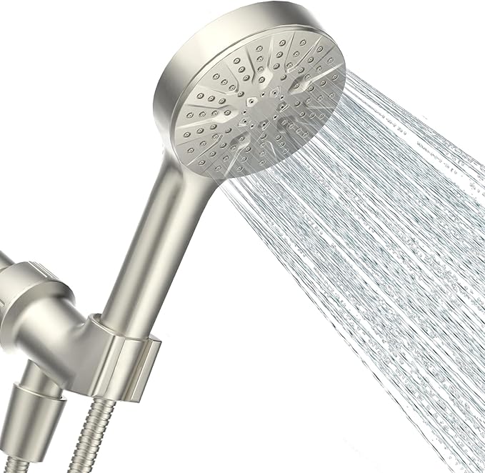 6-Mode Shower Head with Handheld, High Pressure Handheld Shower Heads, Detachable Showerhead 71" Extra Long Stainless Steel Hose Adjustable Brass Joint Holder for Bathroom Upgrade Brushed Nickel
