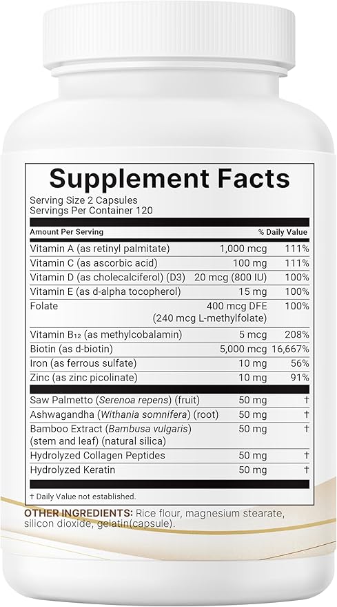Micro Ingredients Hair Growth Vitamins for Women & Men, 240 Capsules | 14-in-1 Formula with Biotin, Collagen, Keratin, Saw Palmetto & More | Thicker, Fuller, Nourishes Thinning & Loss Hair Support