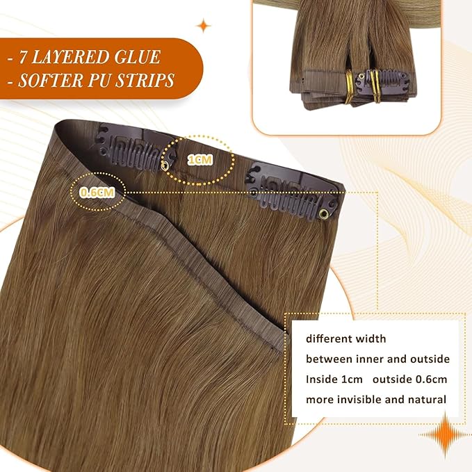Full Shine Human Clip in Hair Extensions 22 Inch Light Brown 120G Hair Extensions Golden Brown to Ash Blonde Invisible Skin Weft Long Straight Hair for Women 8 PCS