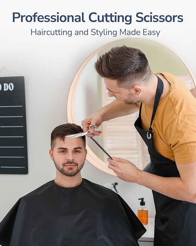 ULG Professional Hair Cutting Scissors 7" Japanese Stainless Steel Hand-Honed Barber Scissors for Home & Salon Use, Ergonomic Textured Handle for Men & Women