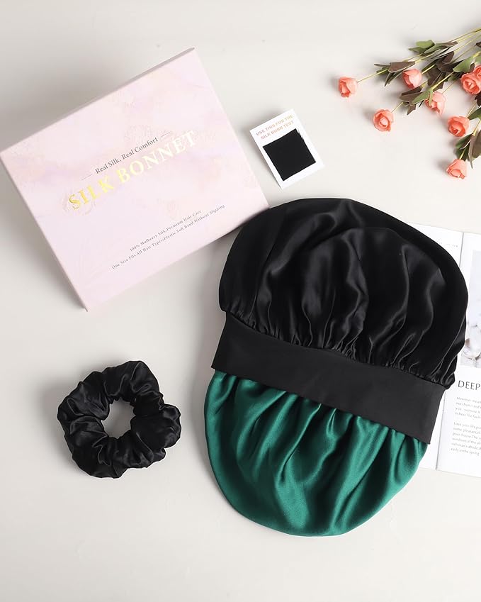 Mulberry Silk Bonnet Sleeping Women Curly Hair Bonnets Tie Band Double Layer Reversible Sleep Bonnet Silk Hair Wrap Sleep Cap