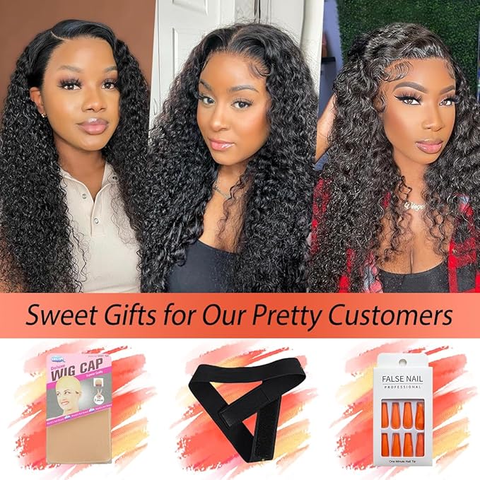 Kinky Curly Lace Front Wig Human Hair 13x4 Wear and Go Glueless Wigs Human Hair Pre Plucked with Baby Hair 20 Inch HD Deep Jerry Curly Wave Lace Frontal Wigs 150% Density Full and Thick