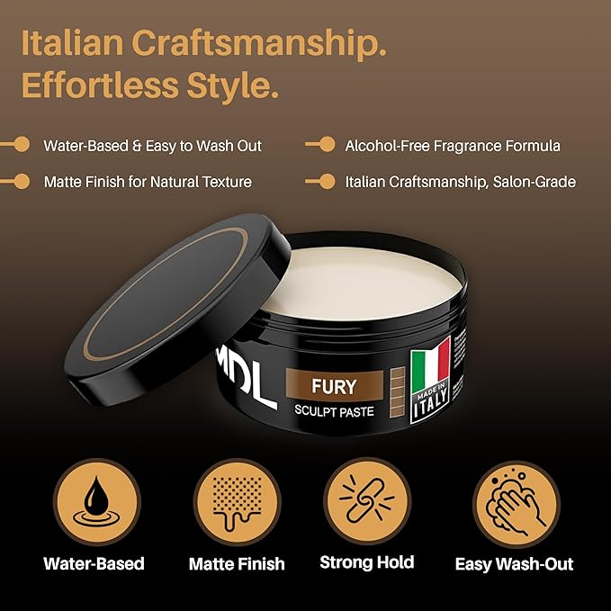 Sculpt Paste Hair Wax for Men, Water-Based Hair Wax Stick for Strong Hold Hairstyles and Dry Matte Finish Hair, Alternative to Hair Gel Stick, Alcohol Free, Made in Italy, 100 ml