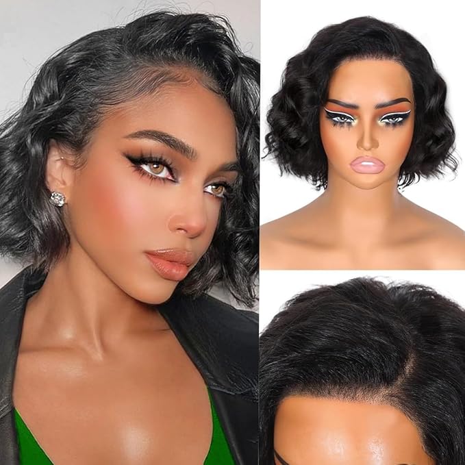 Human Hair Short Wigs Glueless Wigs with Bangs Short Bouncy Curly Bob Wig With Bang 6 Inch 180% Density Glueless Full Machine Made