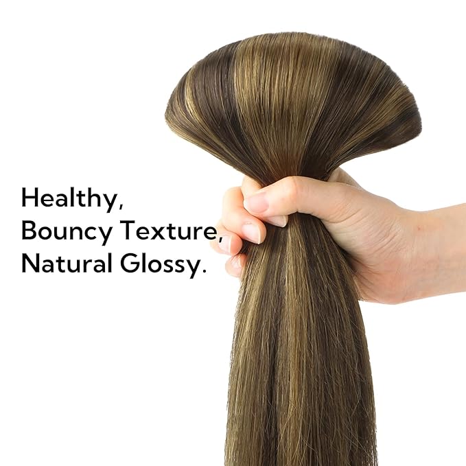 HOTBANANA Clip in Hair Extensions Real Human Hair, 5Pcs 70g 18 Inch Balayage Dark Brown Mixed Chestnut Brown Straight Remy Clip in Extensions