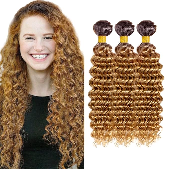 24 26 28 inch Ombre Human Hair Bundles Brown Deep Wave Bundle T427 Human Hair 3 Bundles Brown and Honey Blonde Bundle