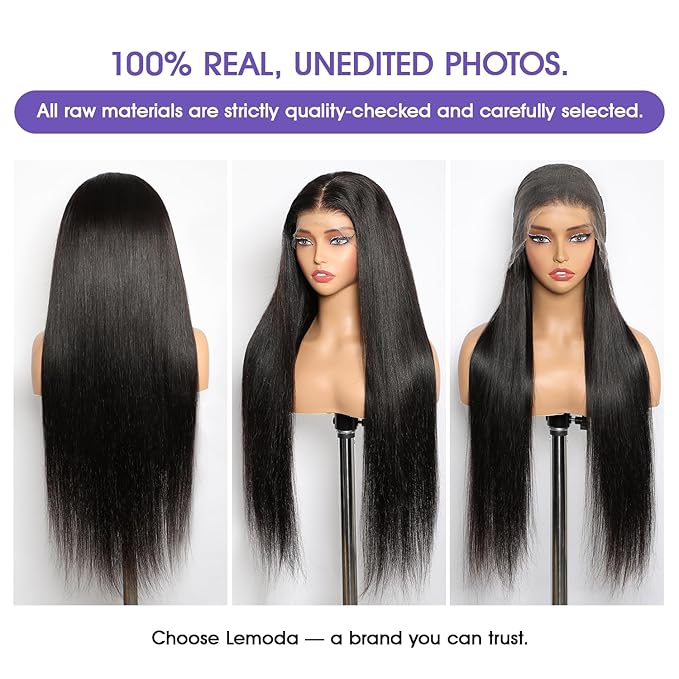 Lemoda Full 13x6 SKINLIKE Real HD Lace Frontal Wigs 210% Density 15A Straight 13x6 Full Lace Frontal Virgin Human Hair Wigs 22Inch Invisible 0.1mm Ultra-thin Knots Frayed Ends Lace Wig