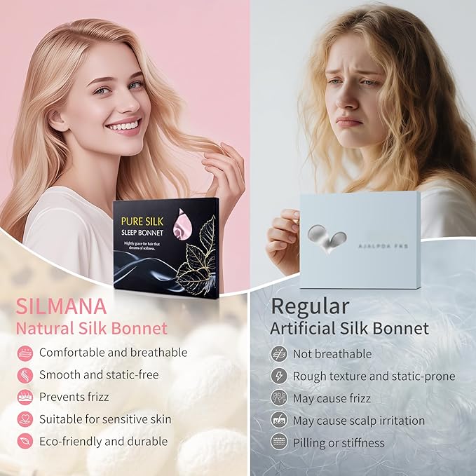 Silk Bonnet for Sleeping Women, 22 Momme 100% Mulberry Silk Sleep Cap, Double-Layer Reversible Silk Hair Wrap for Women & Night Hair Care, Fits All Hair Types – Pink