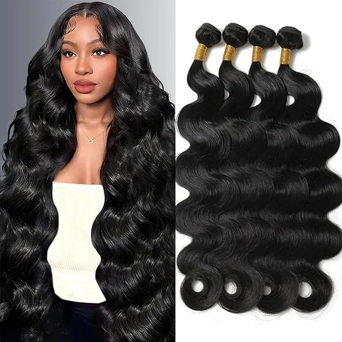 16A Raw Human Hair Bundles 18 20 22 24 Inch Body Wave Bundles Human Hair 100% Unprocessed Brazilian Virgin Hair 4 Bundles Human Hair Natural Color Extensions Quick Weave