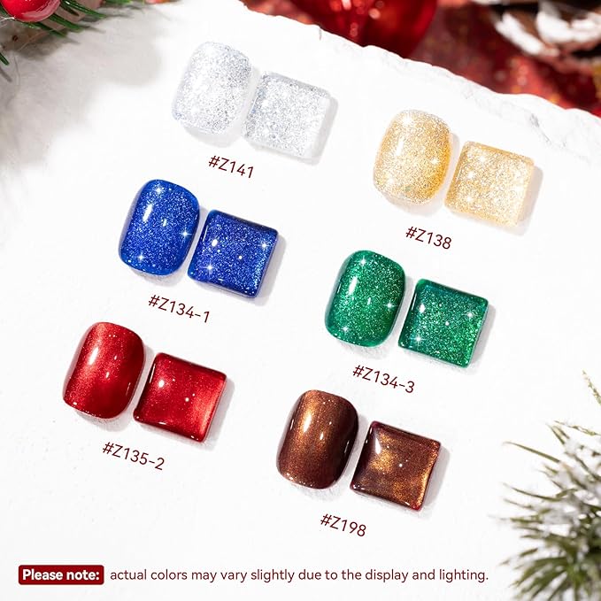 Christmas Nail Polish Set, 6 Colors Red Green Royal Blue Sparkle Gold Silver Nail Polish Kit, Salon-Quality, Hema-free, Non Gel, Quick Air Dry, Long-lasting DIY Nail Art Holiday Gift