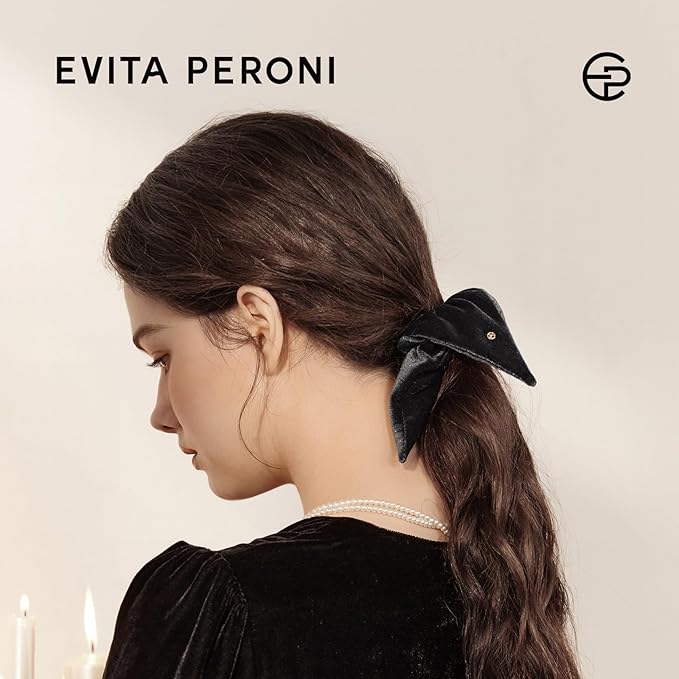 Evita Peroni Velvet Triangle Scrunchie for Women - Luxe Stretchy Hair Tie for Girls - Soft Polyester Spandex Hair Band - Winter Christmas Gift in Luxury Box (Black)