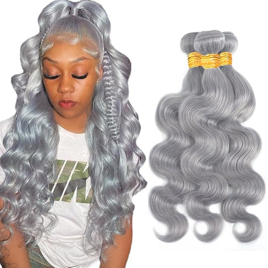 Grey Bundles Human Hair Silver Bundle Gray Body Wave Bundles 18 20 22 inch Brazilian Remy Gray Hair Extensions for Women