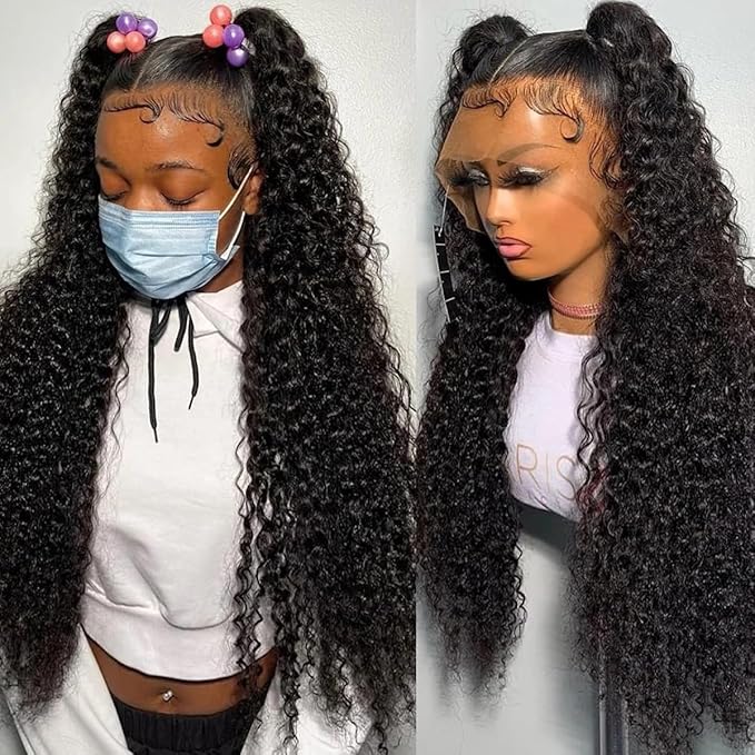 22 Inch Deep Wave Lace Front Wigs Human Hair 200 Density 13x4 Lace Frontal Wigs Human Hair Pre Plucked Deep Curly Wigs Human Hair for Women Nature Black