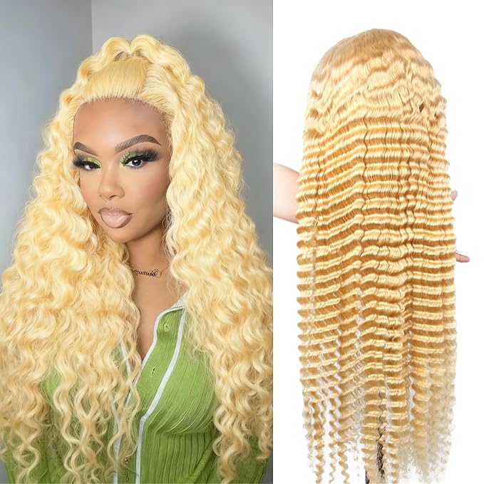613 Lace Front Wig Human Hair 13x6 Transparent Lace Deep Wave 180 Density Free Part Blonde HD Lace Frontal Wig for Women 28 Inch (13x6 613 Deep Wave Wig, 34 Inch)