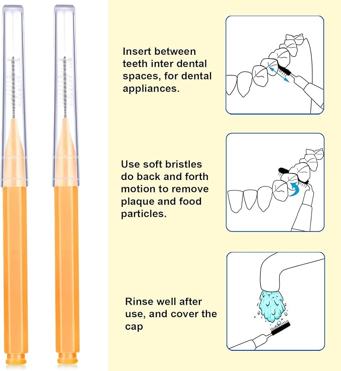 Patelai 100 Pieces Braces Brush for Cleaner Interdental Brush Toothpick Dental Tooth Flossing Head Oral Dental Hygiene Flosser Toothpick Cleaners Tooth Tool(Orange,Ideal Size)