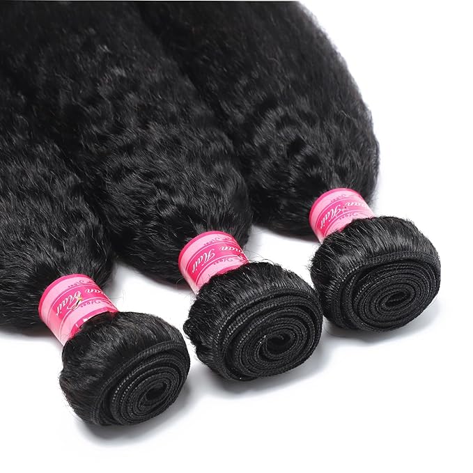 Kinky Straight Human Hair Bundles Yaki Straight 1 Bundle 14 Inch Single Bundle Brazilian Virgin air Kinkycurly Bundles Human Hair Extensions for Black Women