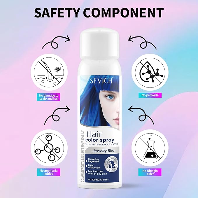 SEVICH Temporary Hair Color Spray Purple, Instant Hair Color Application, Hair Dye for Men & Women, Natural Looking,Quick Drying, Non-Sticky, Long-Lasting No Fading, 100mL