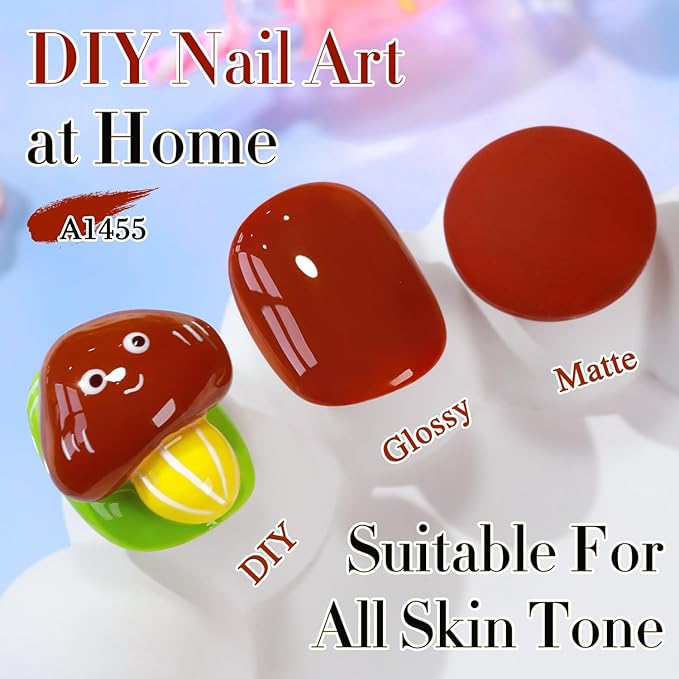 Double Rhythm 0.50 OZ Gel Polish Hema Free Same Color Same Bottle Golden Round Translucent Neutral Natural Milky 15 ML Jelly UV Polish Art DIY at Home (Red Brown-C1455)