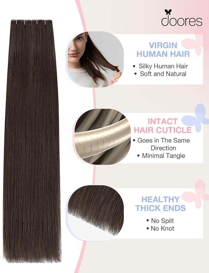 DOORES Invisi Edge Tape in Human Hair Extensions, Light Dark Brown 10 Injection Tape-ins with 10 Injection Tape-ins 50g 20 Inch, Injected Tape in Extensions Straight Thick Ends