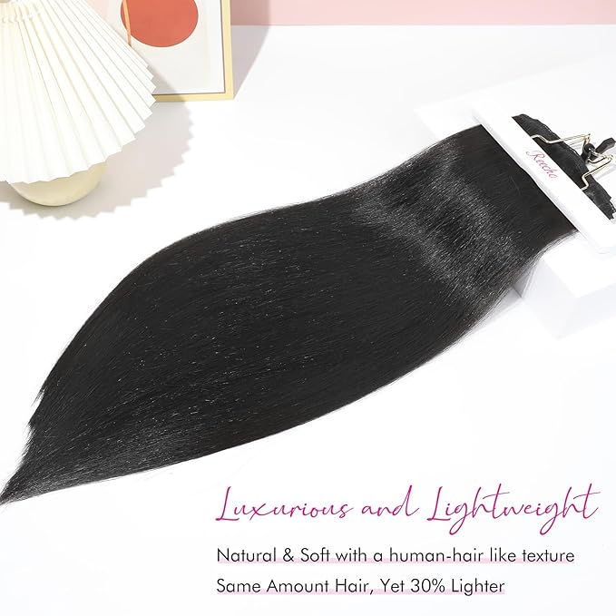 REECHO Hair Extensions, 11PCS Clip in Hair Extensions 28" Long Straight hair extensions HE005 Natural Soft Synthetic Hairpieces for Women Black
