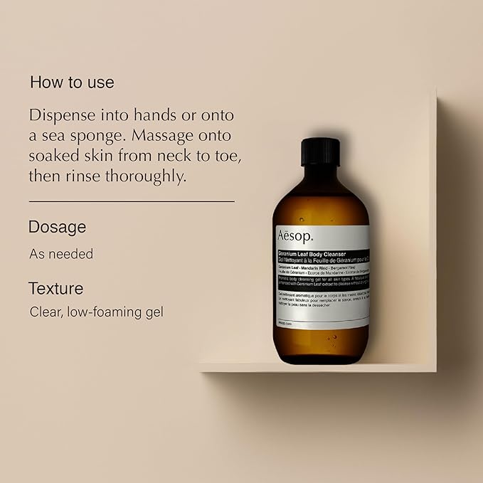 Aesop Geranium Leaf Body Cleanser Refill | Invigorating Gentle Cleansing Gel | Green, Citrus, Fresh | 16.9 fl oz