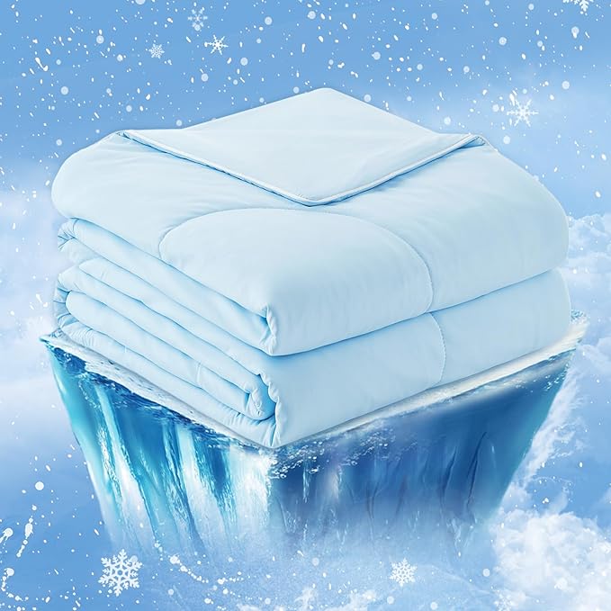 Cozy Bliss Cooling Comforter Twin Size, Cooling Blankets for Hot Sleepers and Night Sweats, Sky Blue Summer Comforter for Twin Size Bed, Breathable Soft Lightweight Silk Smooth