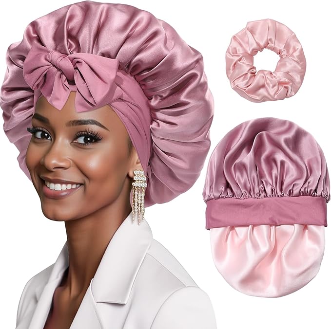 Mulberry Silk Bonnet Sleeping Women Curly Hair Bonnets Tie Band Double Layer Reversible Sleep Bonnet Silk Hair Wrap Sleep Cap