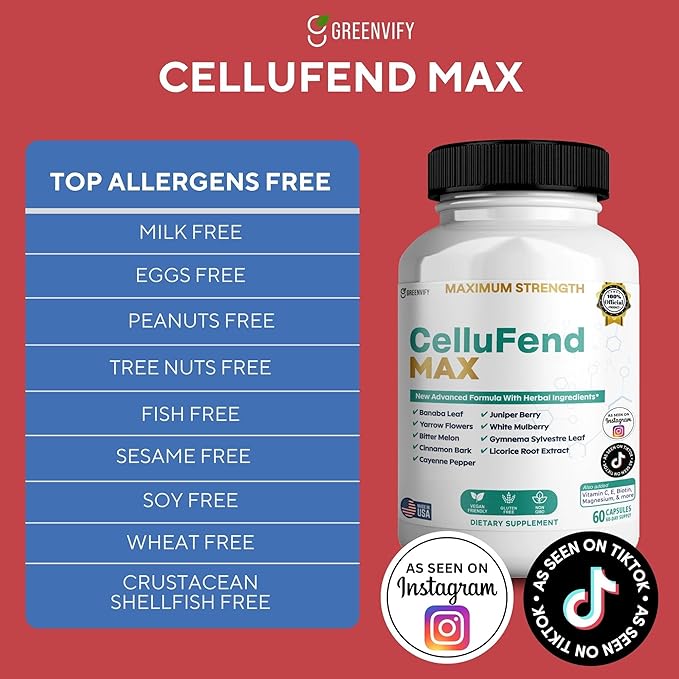 Cellufend Max Herbal Supplement with Banaba Leaf, Juniper Berry, 60 Capsules (1)