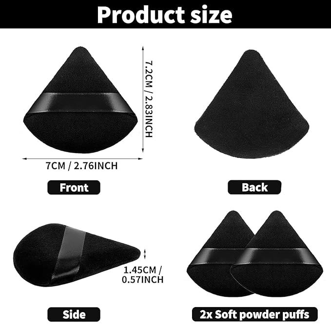 2-Pack Triangle Makeup Puffs, Ultra-Soft & Reusable Face Powder Applicators for Liquid, Cream & Powder Makeup, Washable & Skin-Friendly 1426