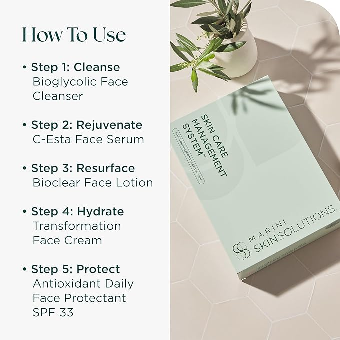 Marini SkinSolutions Skin Care Management System, Normal to Combination Skin with Antioxidant Daily Face Protectant SPF 33 - Cruelty Free - Made in the USA
