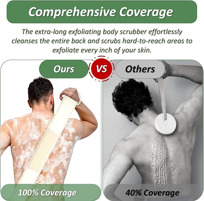 Natural Loofah Exfoliating Body Scrubber for Men and Women, Loofah with Handle, Exfoliating Back Scrubber for Shower Set, Luffa Sponge to Clean & Relax Your Body Deeply (1 Pack)