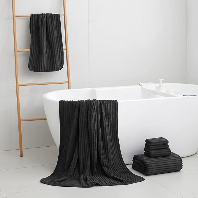Oversized Bath Sheets 40x80 Inches Extra Large Bath Towels for Adults Super Soft Quick Dry Highly Absobent Microfiber Shower Towels for Bathroom, Pool, Gym, Yoga Towel (Black, 2Piece)