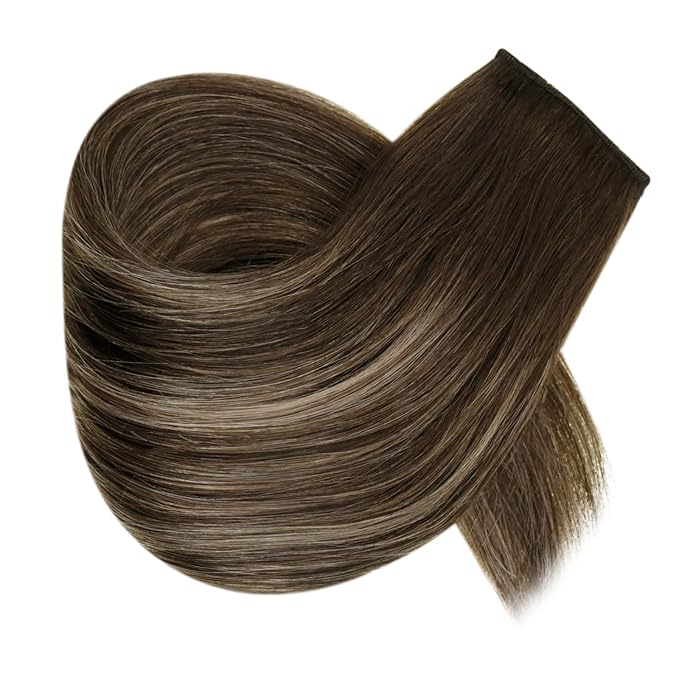 RUNATURE Invisible Wire Hair Extensions Real Human Hair with Transparent Wire 14 Inch 70g Fish Line Hair Extensions One Piece Clip in Wire Human Hair Extensions Full Ends Remy Natural Hair