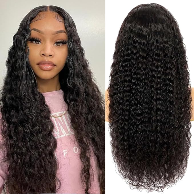 Deep Wave Human Hair Lace Front Wigs 200% Density 13x6 HD Transparent Lace Front Wigs Human Hair Glueless Wigs Human Hair Pre Plucked Deep Curly Human Hair Wig for Black Women 24 Inch