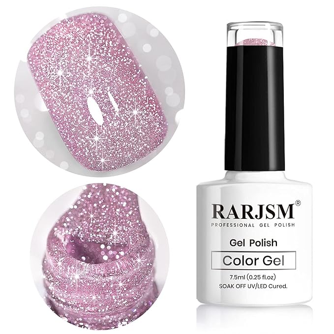 Pink Gel Nail Polish, Reflective Glitter Gel Polish, Diamond Shimmer Nailpolish, Soak Off U V L E D Cure Required For Nail Art Design Salon Diy Home RAR81