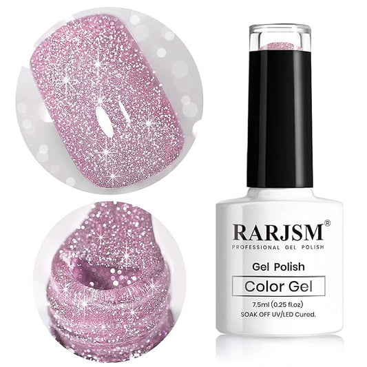 Pink Gel Nail Polish, Reflective Glitter Gel Polish, Diamond Shimmer Nailpolish, Soak Off U V L E D Cure Required For Nail Art Design Salon Diy Home RAR81