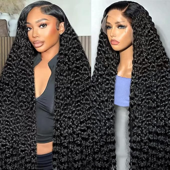Water Wave Human Hair Wig 200 Density 13x6 Lace Frontal Wigs Human Hair Pre Plucked with Baby Hair Curly Wig for Black Women Natural Color 38 Inch