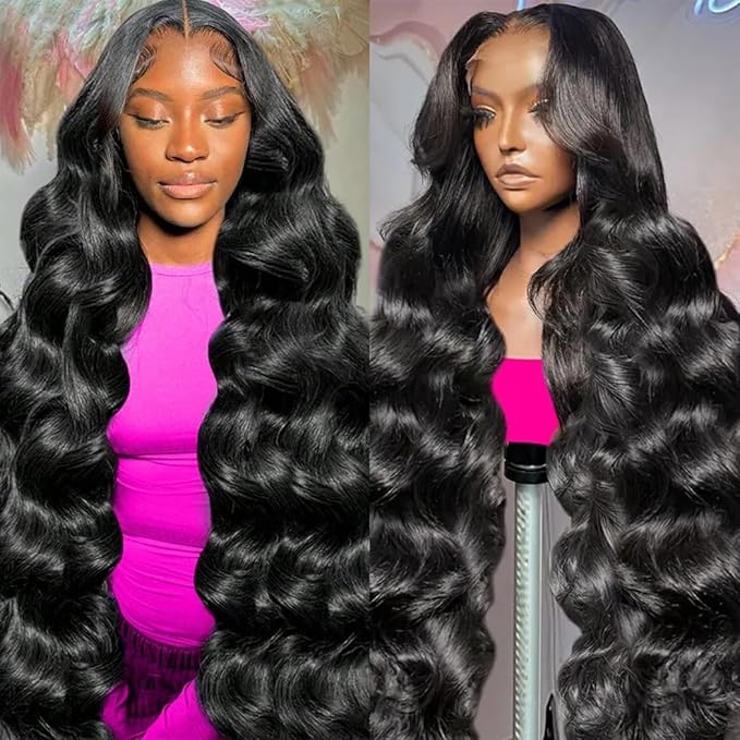 34 Inch 13x6 Lace Front Wigs Human Hair 200 Density Body Wave Lace Front Wigs Human Hair Pre Plucked Glueless Wigs Human Hair for Black Women with Bleached Knot Body Wave Wig