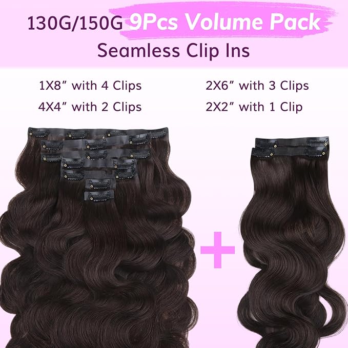 IDN BEAUTY Seamless Clip In Hair Extensions Human Hair 150g Dark Brown Real Remy Virgin Human Hair Seamless Clip Ins For Black Women PU Weft Invisible Edge Thick Soft BW 22 Inches 9Pcs