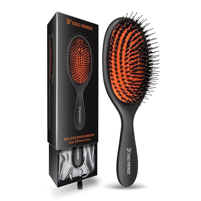 Hair Brush, Nylon and 100% First Cut Soft Boar Bristle Brush for Women Men Kids - Suitable for Fine/Thick/Long/Curly/Thinning/Wet/Dry Hair,Smooths Frizz and Enhance Shine & Salon-Quality