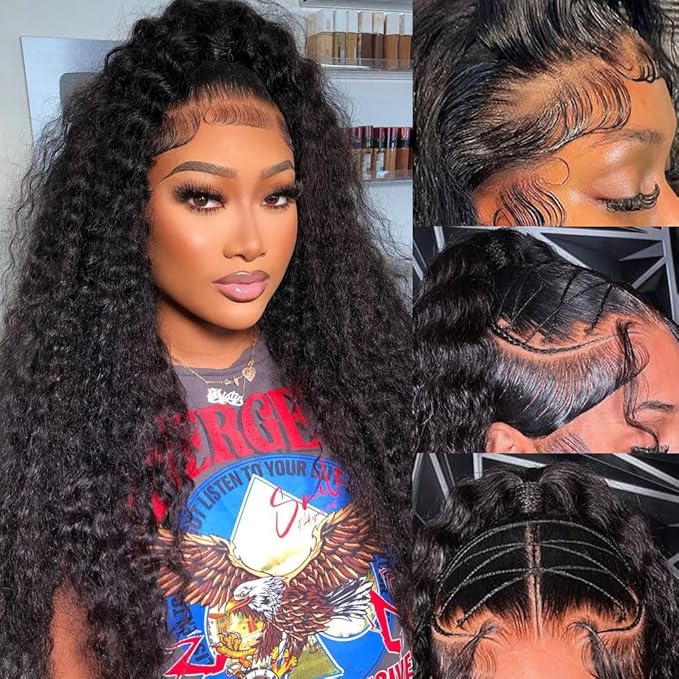Deep Wave Lace Front Wigs Human Hair 13x6 Hd Lace Front Wig 180% Density For Women Wet And Wavy Wig Pre Plucked With Baby Hair 13x6 Deep Curly Frontal Wig Natural Black Tangle Free 24 Inch