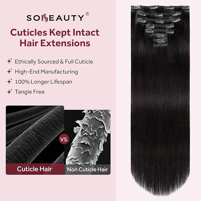 Clip in Hair Extensions Real Human Hair, Remy Hair Clip in Extensions Human Hair, Natural Black 100% Human Hair Extensions for Women #1B 20Inch 120G 7PCS