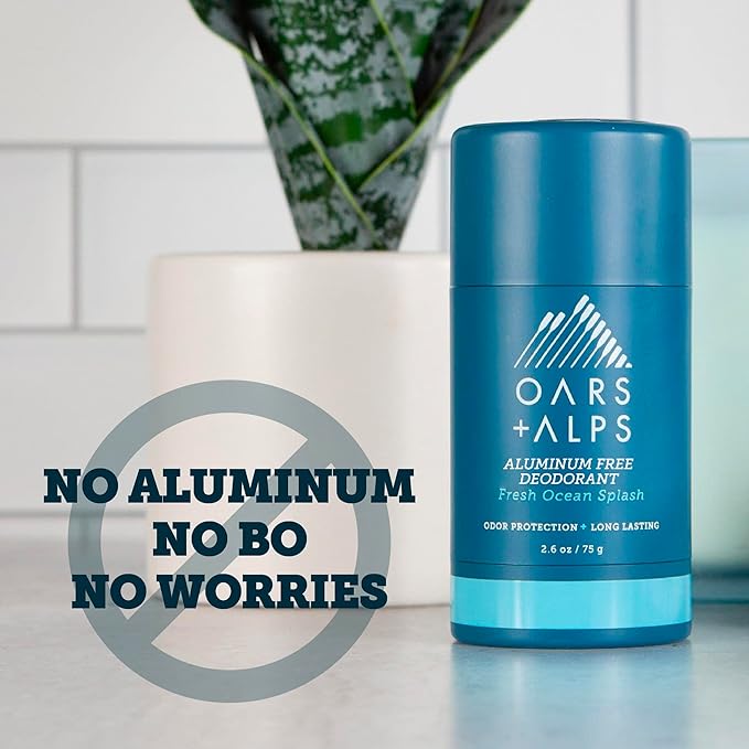 Oars + Alps Deodorant for Men & Women, Aluminum Free Deodorant for Men, Dermatologist Tested, Clean Ingredients, Non Toxic, Vegan, Long Lasting, Odor Protection, Fresh Ocean Splash, 3pk, 2.6oz