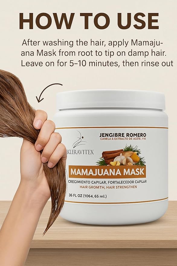 Mamajuana Hair Mask - Deep Treatment with Ginger, Rosemary, Cinnamon & Garlic Oil Extract - Hair Mask for Dry Damaged Hair and Growth, Paraben & Sulfate Free Hair Treatment (60 OZ)