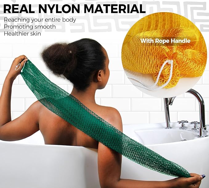 Real African Net Sponge - 2 Pieces Authentic African Wash Cloths for Showering - Exfoliating Body Sponges for Bathing Yellow & Forest - Back Scrub Exfoliator Scrubber for Body Bath Accessories