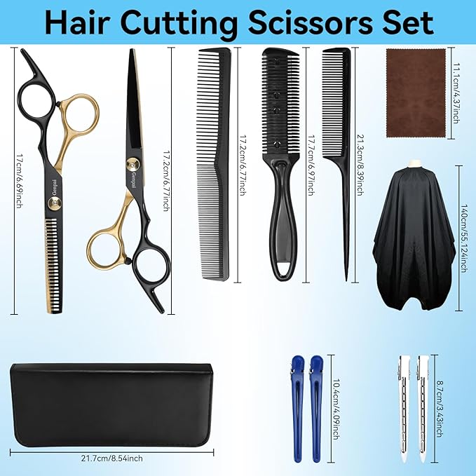 14-Piece Professional Hair Cutting Scissors Kit – Stainless Steel Hair Shears, Barber Scissors, Thinning Shears & Razor – Hair Cutting Kit for Men/Women/Kids – Barber Supplies & Accessories