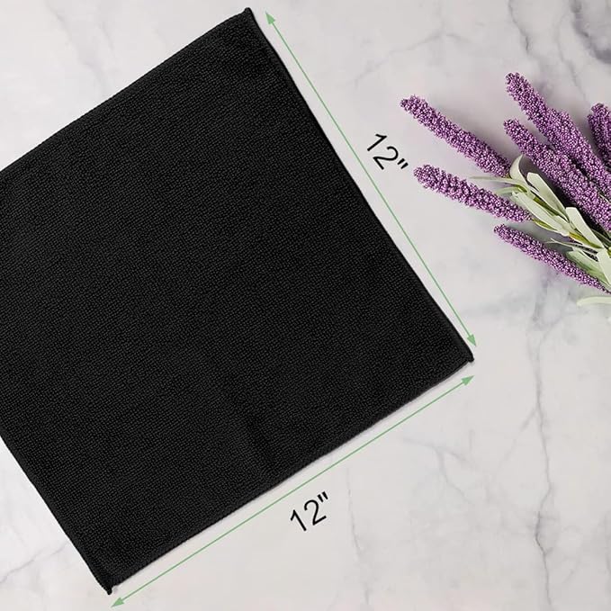 Washcloths - 20 Pack - Face Towels (12" x 12"), Highly Soft Wash Cloths and Hand Towels, Fast Drying Multi-Purpose Microfiber Cleansing Cloths for Bathroom, Hotel, Spa, and Salon - Black